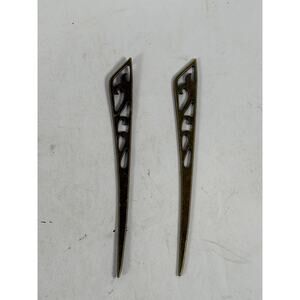 Vintage Brass Hair Sticks Pair Art Nouveau Boho Decorative Hair Pins